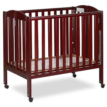 Dream On Me 3 in 1 Portable Folding Stationary Side Crib in Cherry, Greenguard Gold Certified, Safety Wheel with Locking Casters, Convertible, 3 Mattress Heights