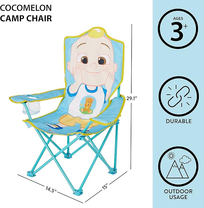 Idea Nuova Kids Indoor-Outdoor Folding Camp Chair with Carry Case, Cocomelon