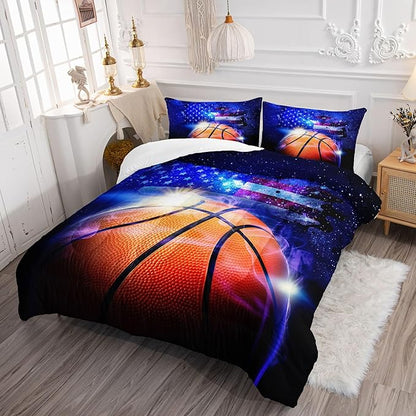 Datura home Kids Comforter Set Basketball Printed Pattern Bedding Set with 1 Comforter and 2 Pillowcases for Girls Boys Bedroom All Season(Basketball Queen)