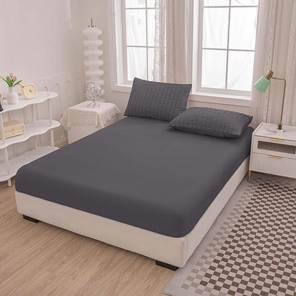 Grey Queen Size Comforter Sets for Boys Men Boho Dark Grey Seersucker Bedding Set 5 Pieces-Microfiber Lightweight All Season Comforter Set for Bedding(90x90In Comforter)