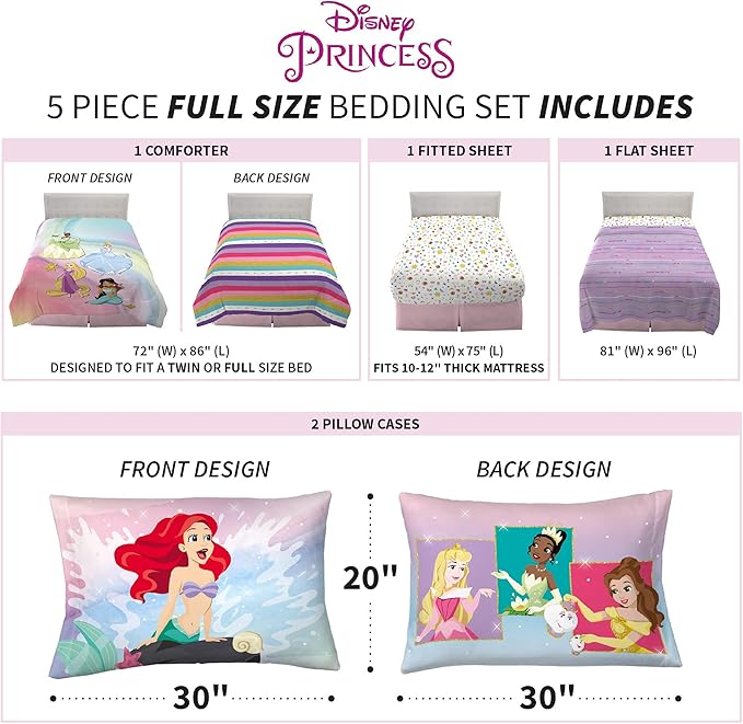 Disney Princess Ariel Kids Bedding Super Soft Comforter And Sheet Set, 5 Piece Full Size, "Official" Disney Product By Franco