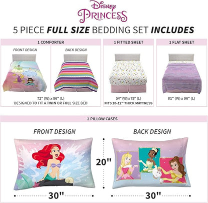 Disney Princess Ariel Kids Bedding Super Soft Comforter And Sheet Set, 5 Piece Full Size, "Official" Disney Product By Franco