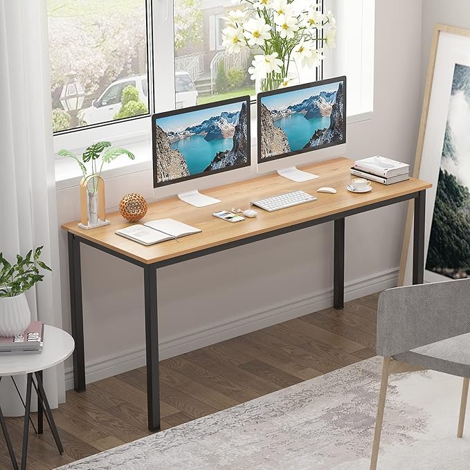 sogesfurniture Computer Desk 63 inches Large Size Office Desk Gaming Desk Computer Table with BIFMA Certification Sturdy Office Desk Writing Desk,Teak with Black Leg BHUS-AC3BB-160