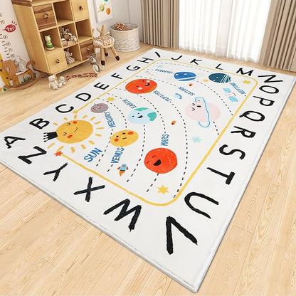 Soft ABC Kids Rug,110.2x78.7 in Washable Large Classroom Rug,Non-Slip Educational Kids Room Rug,Cute Solar System Playroom Area Rug for Classroom Playroom Bedroom Kids Room Decor