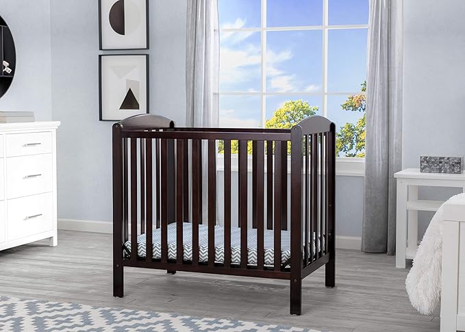 Delta Children Emery Mini Convertible Baby Crib & Twinkle Stars 3-Inch Waterproof Mini Crib Mattress, Dark Chocolate
