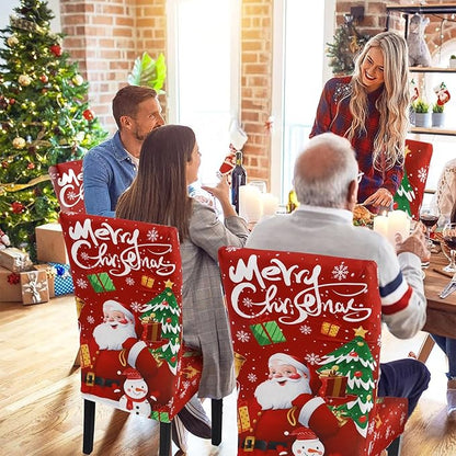 U'Artlines Christmas Chair Covers Set of 6, Removable Washable Merry Christmas Dining Chair Seat Covers Stretch Protector Slipcovers for Dining Room Kitchen Holiday Party Decor, Santa Claus