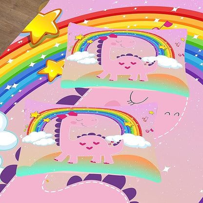 ailor Shop Pink Dinosaur Bedding Set Twin Size,Dinosaur Comforter Set for Girls,Cartoon Rainbow Dino Comforter Sets for Kids Teens，with 1 Comforter 1 Pillowcase…