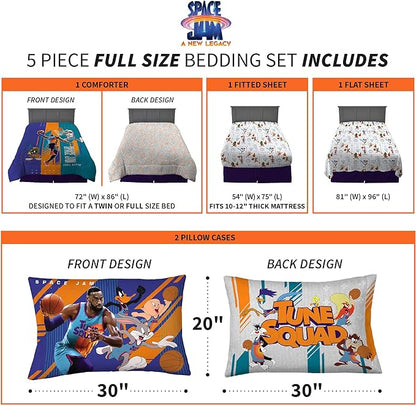 Franco Kids Bedding Super Soft Comforter and Sheet Set, 5 Piece Full Size, Space Jam 2 A New Legacy