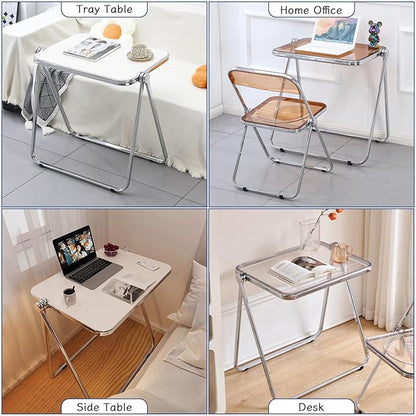KAIHAOWIN Folding TV Tray Table Acrylic Foldable Table No Assembly Required Tiny Desk for Home Office Side Table Small Computer Desk for Small Spaces-White