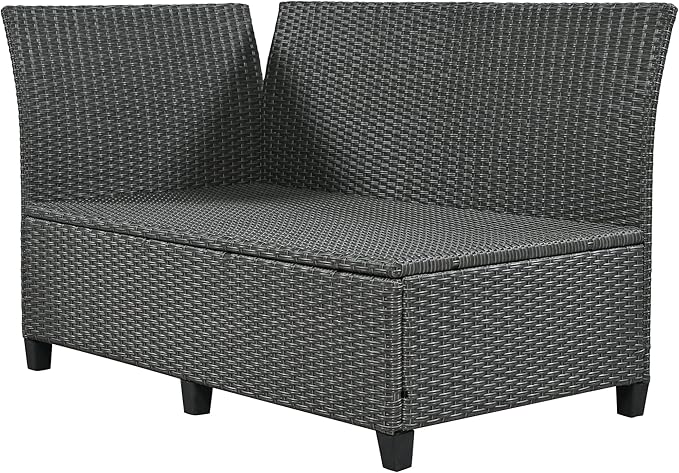 5 Piece Outdoor Furniture Patio Conversation with Dining Table&Bench, Sectional PE Wicker L-Shaped Sofa w/2 Extendable SideTable&Cushions&Washable Covers, Garden Rattan Couch, Gray