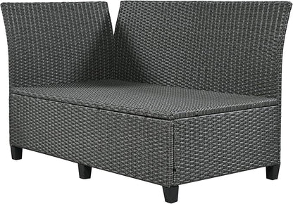 5 Piece Outdoor Furniture Patio Conversation with Dining Table&Bench, Sectional PE Wicker L-Shaped Sofa w/2 Extendable SideTable&Cushions&Washable Covers, Garden Rattan Couch, Gray
