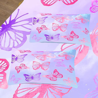 Tailor Shop Butterfly Comforter Sets Twin Size,Purple Butterfly Bedding Sets for Girls Kids Teens with 1 Pillowcase…