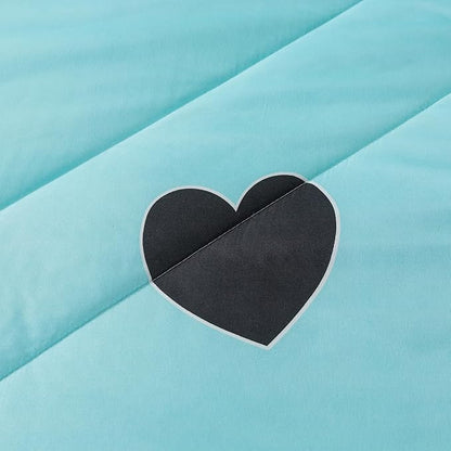 Heart Pattern Girls Comforter Set Twin Size, Light Blue Cute Love Print Comforter Bedding Set, Soft Microfiber Comforter Set with Pillowsham
