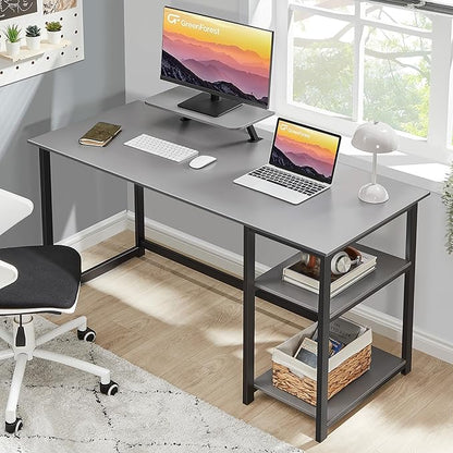 GreenForest Computer Home Office Desk with Monitor Stand and Reversible Storage Shelves,55 inch Modern Simple Writing Study PC Work Table,Grey