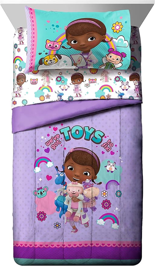 Jay Franco Disney Junior Doc McStuffins Hospital 5 Piece Twin Bed Set - includes Reversible Comforter & Sheet Set - Super Soft Fade Resistant Microfiber (Official Disney Junior Product)
