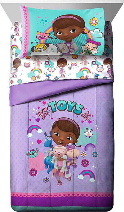 Jay Franco Disney Junior Doc McStuffins Hospital 5 Piece Twin Bed Set - includes Reversible Comforter & Sheet Set - Super Soft Fade Resistant Microfiber (Official Disney Junior Product)