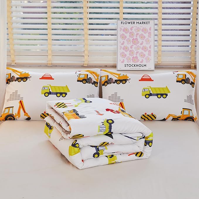 Kids Twin Comforter Set for Boys,Engineering Vehicle Comforter Set Twin,Tractor Comforter,Kids Crane Bedding Sets,Excavator Comforter with 2Pillowcases