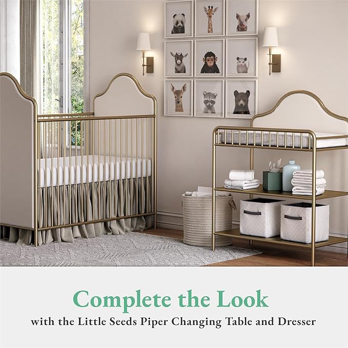 Little Seeds Piper Upholstered Metal Crib, Gold