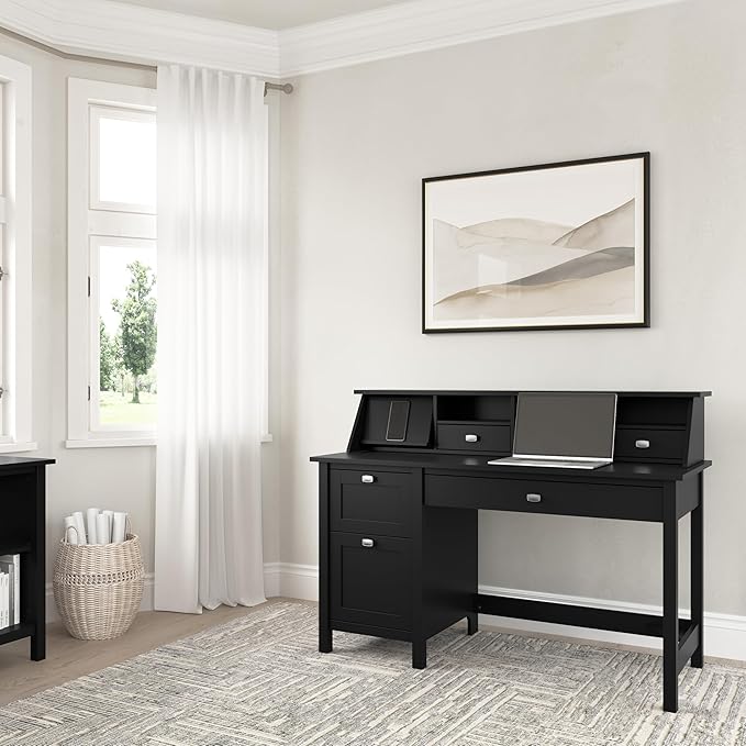 Bush Furniture Broadview 54W Computer Desk with Drawers and Desktop Organizer in Classic Black | Storage for Home Office Workspace