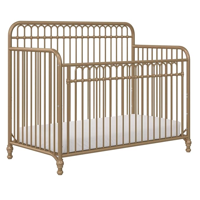 Little Seeds Ivy 3-in-1 Convertible Metal Crib, JMPA Certified, Gold