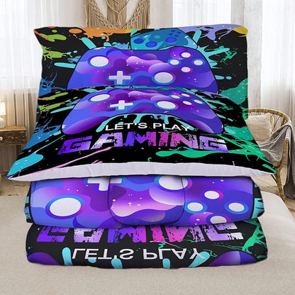 Sunnycitron Gaming Comforter sets for Boys Bedding Sets Kids Bed Comforter Set Gamer Bedding with Comforter Queen size Boys Teen Gamer Gamepad Comforter Set for Gaming bed,1Comforter 2Pillowcases