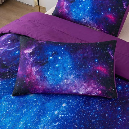 NINENINE Galaxy Comforter Sets Space Bedding 5PCS Queen Size Comforter Sets for Girls Purple Bedding Set(1Comforter, 1Flat Sheet, 1Fitted Sheet, 2Pillowcases)…