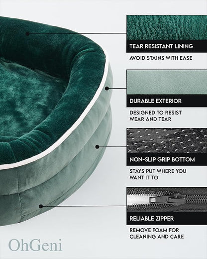 OhGeni Orthopedic Dog Bed Couch for Large Sized Pets with Egg Foam Support, Four-Sided Bolster Cushions, Soft Tear-Resistant Fabric, and Removable Machine Washable Plush Cover 35-Inch (Dark Green)