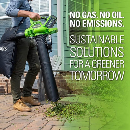 Greenworks 40V (185 MPH / 340 CFM / 75+ Compatible Tools) Cordless Brushless Leaf Blower / Vacuum, Tool Only