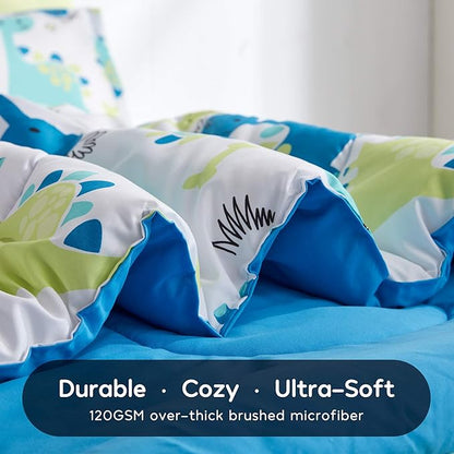 SLEEP ZONE Kids Bedding Comforter Set Full/Queen Size - Super Cute & Soft Kids Bedding 7 Pieces Set with Comforter, Sheet, Pillowcase & Sham (Cute Dino)