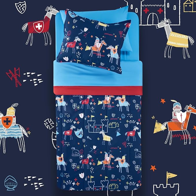 SLEEP ZONE Kids Twin Size Bedding Comforter Set 5 Pieces Breathable All Season Use for Boys (Knight‘s Tale, Twin)