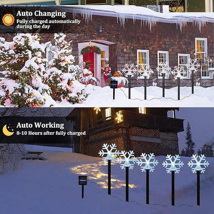 Christmas Snowflake Pathway Lights, 5 Pack Solar Christmas Stake Markers with Cool White Fairy Lights for Outdoor Holiday Walkway Patio Garden Christmas Decorations (5PCS-Cool White-Snow)