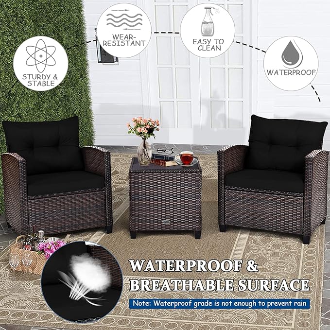 3 PCS Patio Furniture Set, OneSize, Black