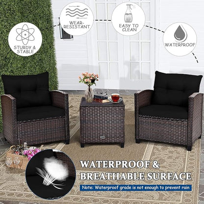 3 PCS Patio Furniture Set, OneSize, Black