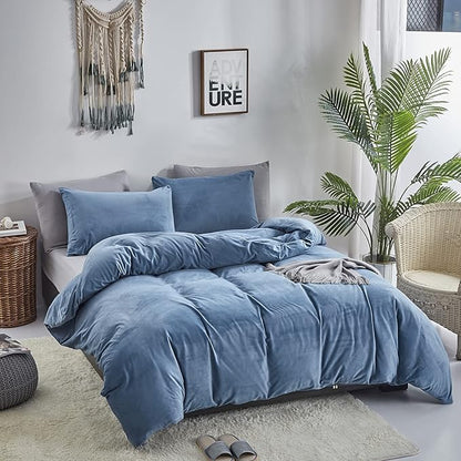 Wellboo Blue Velvet Bedding Comforter Sets California King Adults Men Solid Lake Blue Fluffy Comforters Cotton Women Plain Haze Blue Flannel Quilts Cal King Micromink Sherpa Blankets Aesthetic Bed