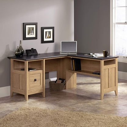 Sauder August Hill L-Shaped Desk, L: 59.06" x W: 58.74" x H: 29.25", Dover Oak finish