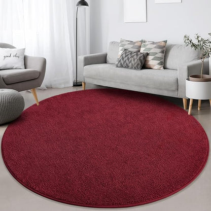 Round Area Rugs for Bedroom Living Room, 5x5 Rose Red Super Soft Comfy Thickened Memory-Foam Indoor Circle Carpets, Modern Aesthetic Minimalist Carpet for Boys Girls Adults Nursery Home Décor