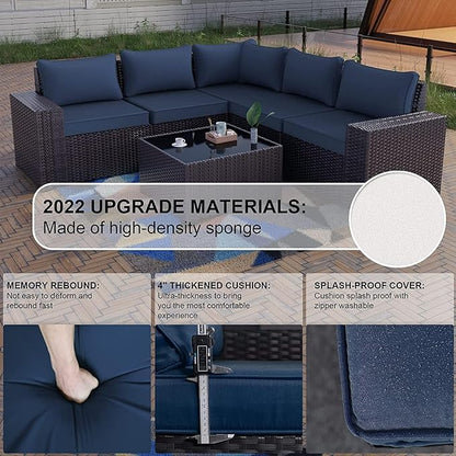 Kullavik 13PCS Outdoor Patio Furniture Set with 43" 55000BTU Gas Propane Fire Pit Table PE Wicker Rattan Sectional Sofa Patio Conversation Sets,Navy blue