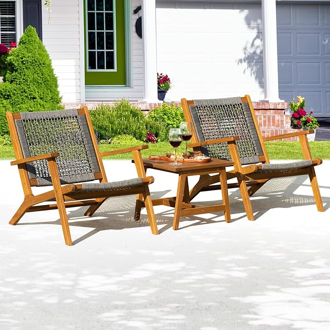 Solid Wood Rope Bistro Set of 3, Reclining Set 3