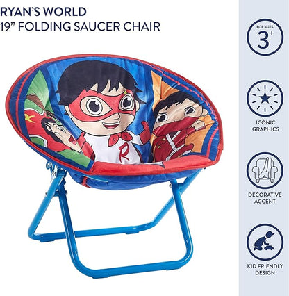 Ryan's World Toddler 19” Folding Saucer Chair with Cushion, Ages 3+