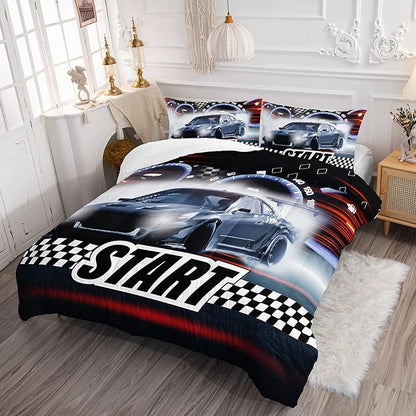 Axolotl Race Car Comforter Set Full Size,Extreme Sports Bedding Set for Boys Teens Kids Girls Room Decor,Cool Speed Luxury Car Quilt Bed Set with 1 Comforter 2 Pillowcases Car Racing Gifts