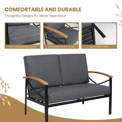 Shintenchi 5 Piece Outdoor Patio Furniture Set, Metal Sofa Conversation Set, including Loveseat, Two Single Chairs and Two Coffee Tables for Backyard, Patio, Balcony, Poolside (Dark Grey)