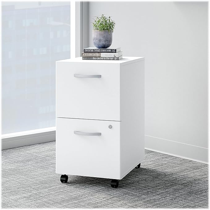 Bush EO108WHSU 2-Drawer Vertical File Cabinet Locking Ltr/Lgl Pure White 20.16-Inch