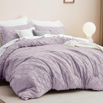Bedsure King Size Comforter Set - Lavender Boho Comforter, Tufted Shabby Chic Bedding Comforter Set, 3 Pieces Vintage Farmhouse Bed Set for All Seasons, Fluffy Soft Bedding Set with 2 Pillow Shams