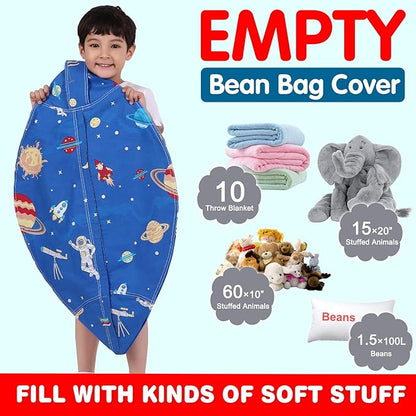 Lukeight Stuffed Animal Storage Bean Bag Chair Cover for Kids, Zipper Beanbag Chair Cover for Organizing Toddler & Kids' Rooms Plush Toys (Outer Space, Large)