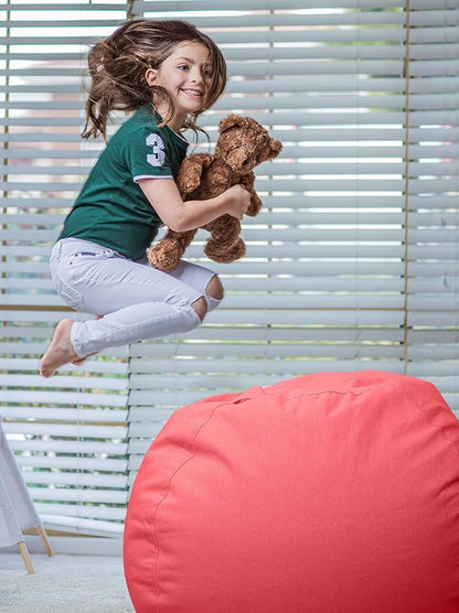 Wekapo Stuffed Animal Storage Bean Bag Chair Cover for Kids | Stuffable Zipper Beanbag for Organizing Children Plush Toys Large Premium Cotton Canvas (Solid Red, X-Large)