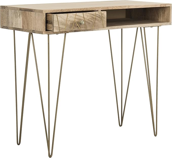 Safavieh Home Office Marigold Modern Natural and Brass 1-drawer Hairpin Leg Desk