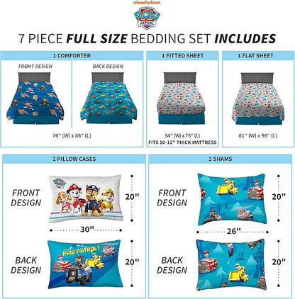 Franco Kids Bedding Super Soft Comforter and Sheet Set with Sham, 7 Piece Full Size, Paw Patrol