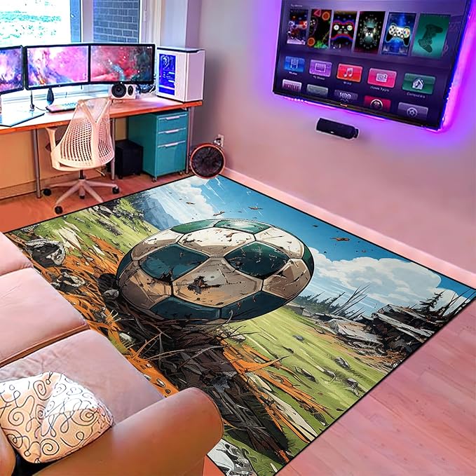 Football Rug for Boys Bedroom - Kids Rug Football Rug Basketball Rugs for Teen Boys Bedroom Football Carpet for Boys Bedroom Football Rugs for Boys Girls Sports Room,3'×5'