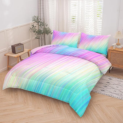 Bodhi pink queen comforter set,comforter set for girls,tie dye bedding set for kids,kids girls bedding sets,queen comforter sets for girls,3PCS rainbow bedding set with pillowcase