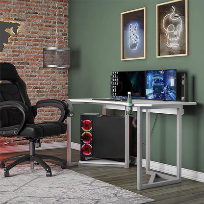 Quest Gaming Desk with CPU Stand, White